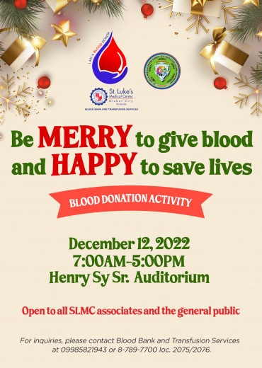 Blood Bank: Christmas Blood Donation Drive