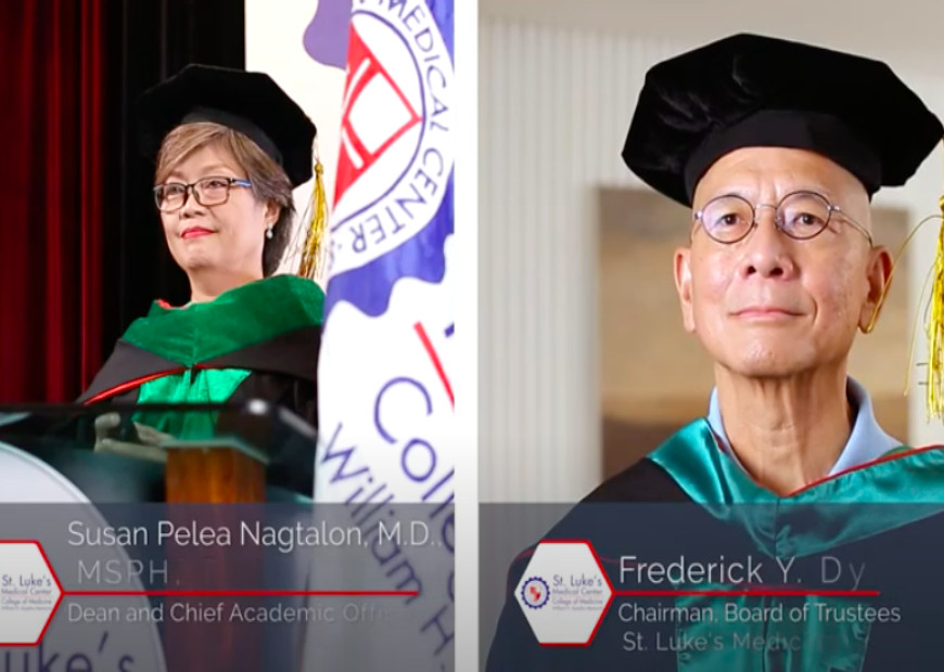 SLMCCM Dean Susan Nagtalon and St. Luke’s Medical Center Chairman of the Board Frederick Y. Dy during the presentation and confirmation the Batch 2020 Graduates of SLMCCM