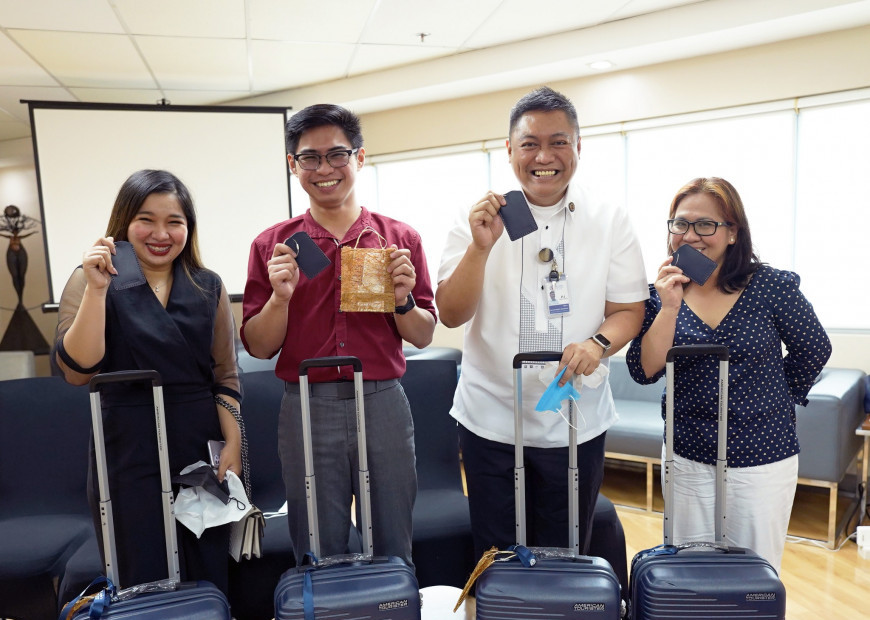 First batch of nurses who recently completed St. Luke’s Nurse Training Program: UK Track. (L to R) Jeanne Rose Lacdang, Aeron Dave Paris, Peter Jonathan Dela Cruz, and Michaela Olaguer